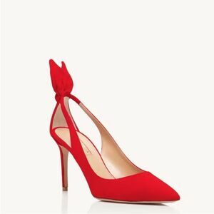Aquazzura Lipstick Red Suede Leather Bow Tie Deneuve Pump 85 mm Size 37.5 USA 7